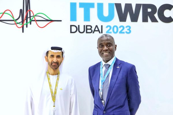 Executive Vice Chairman/ Chief Executive Officer, Nigerian Communications Commission, Dr. Aminu Maida ( Left) with Director-General, Telecommunications and Digital Government Regulatory Authority, United Arab Emirates, Engineer Majed Sultan Al Mesmar, during a bilateral meeting at the ongoing International Telecommunication Union (ITU)’s World Radiocommunication Conference 2023 taking place in Dubai. The event started on November 20, 2023 and will end December 15, 2023.