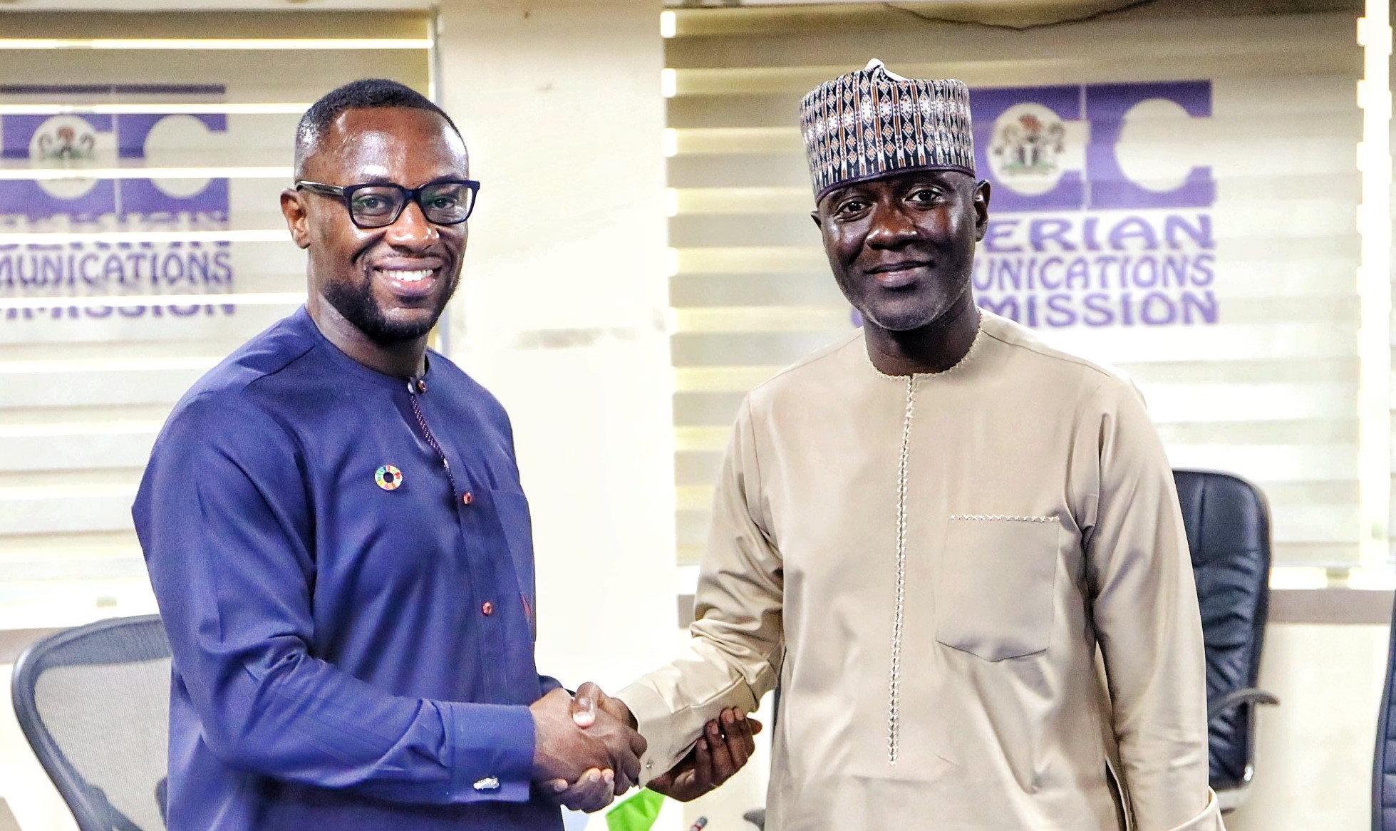 L-R: Vice President, Africa, Middle-East and Turkey, Meta (formerly Facebook), Kojo Boakye and Executive Vice Chairman/Chief Executive Officer, Nigerian Communications Commission (NCC), Dr. Aminu Maida, during a visit by Meta’s delegation to the Commission in Abuja recently.